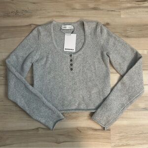 Bershka Long Sleeve Henley Top Cropped Size Medium